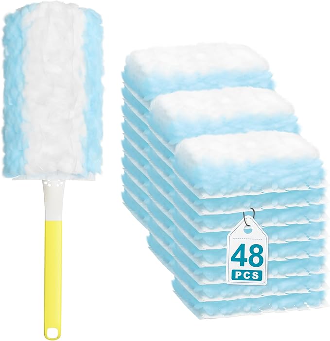 JOYMOOP Disposable Duster for Cleaning, with 1 Handles & 48 Ct Yellow Heavy Duty Refills for Swiffer Feather Duster, Household Cleaning Tool for Electronics, Dusting Furniture, Blinds