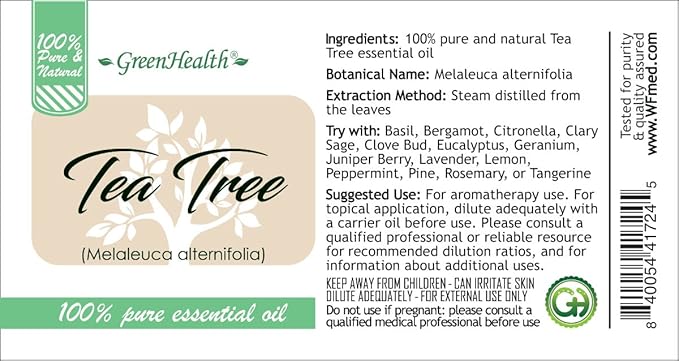 Tea Tree Essential Oil – 32 fl oz (1 Quart) – 100% Pure & Undiluted – Steam-Distilled Melaleuca – Bulk Size for Aromatherapy, Cleaning, DIY, and Candle Making – Aluminum Bottle – GreenHealth