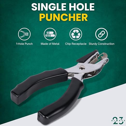Always23 Single Puncher, 1-Hole Paper Punch 8 Sheet Capacity, Metal with Black Rubber Grip Handled, 1/4" Holes, Hole Punch for Paper, Single Hole Punch Metal, 4 Pack