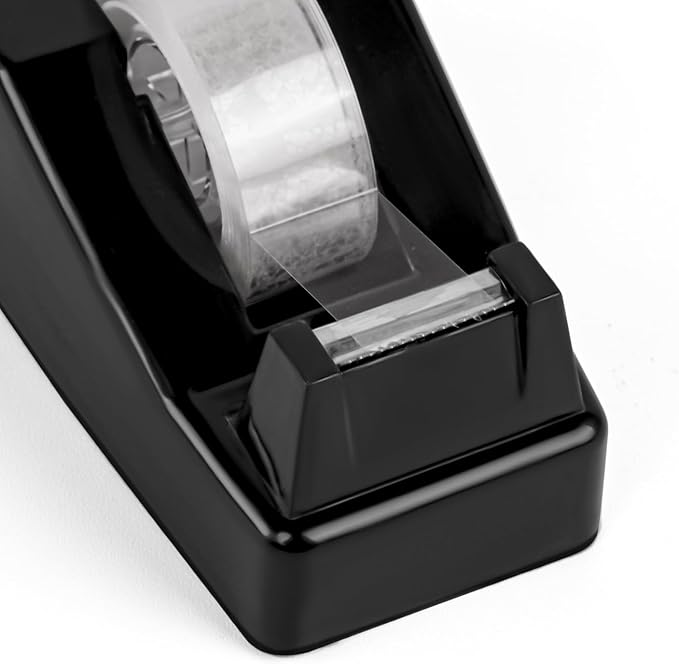Desktop Tape Dispenser Black with Weighted Nonskid Base - Includes 6 Rolls of Transparent Tape (0.71 Inch x 1000 inches Each)