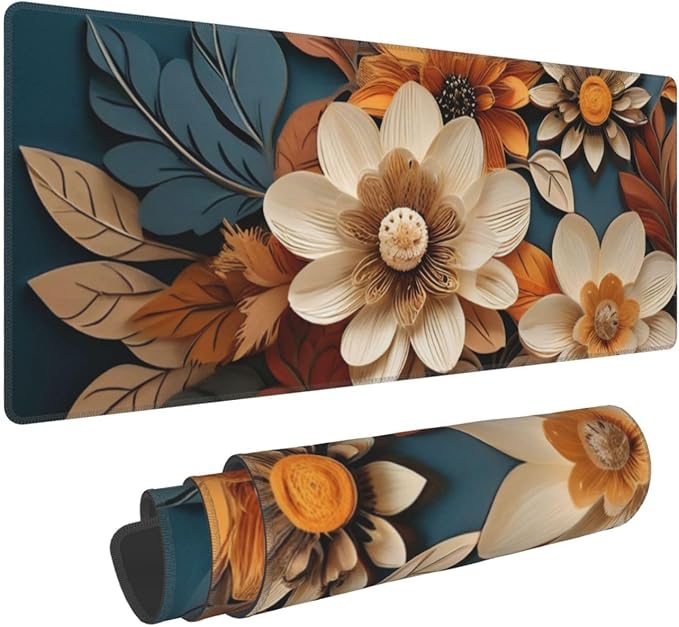 Gaming Mouse Pad, Large Non-Slip Rubber Base Mousepad, Keyboard Mouse Mat, Desk Pad with Stitched Edges, 31.5x11.8inch,Floral