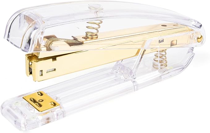 Staplers for Desk, Acrylic Stapler for Office School, Clear Durable Office Stapler (Gold)