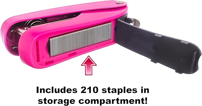 Praxxis Pro Office Supplies - Aria-Plus Half-Strip Mini Stapler - Durable, Compact, and Colorful Stapler for Office and Travel Use, Compatible with Standard 26/6 Staples, Pink