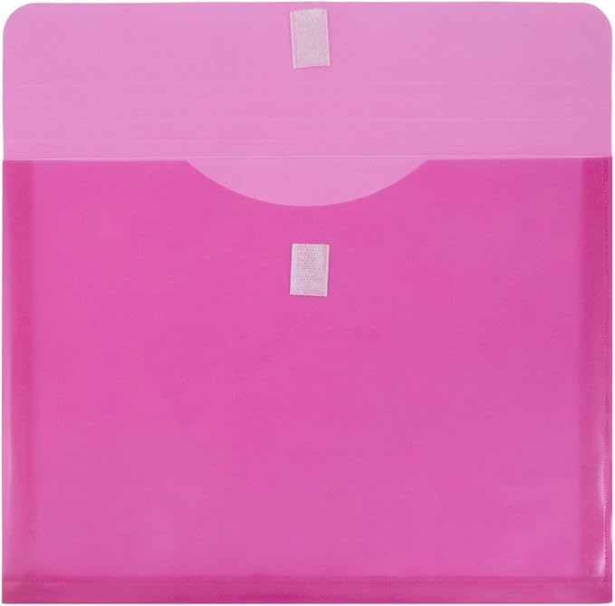 JAM PAPER Plastic Expansion Envelopes with Hook & Loop Closure - Letter Booklet - 9 3/4 x 13 with 1 Inch Expansion - Fuchsia Pink - 12/Pack