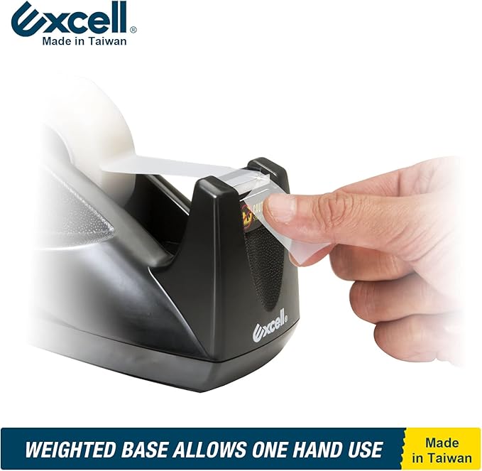 Excell EX-11419BK Desk Tape Dispenser (1" core) with Non-Skid Base, Desktop Tape Dispenser Design for Home, Office, Gift Store and Wrapping Purpose (1)