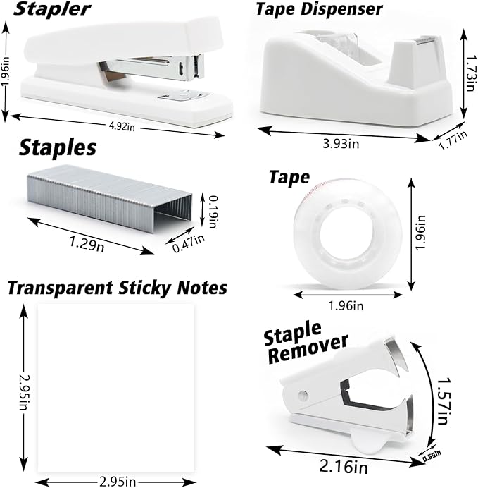 White Desk Accessories, Rotating Pen Holder Set,White Office Supplies with Stapler and Tape Dispenser Set, Gifts for Office Clerks,Student