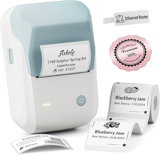 NIIMBOT Label Maker Machine with Tape, B1 Bluetooth Label Printer, 2 Inch Large Waterproof Label, Inkless Thermal Label Maker for Kids School Items, Classroom Teacher, Light Blue