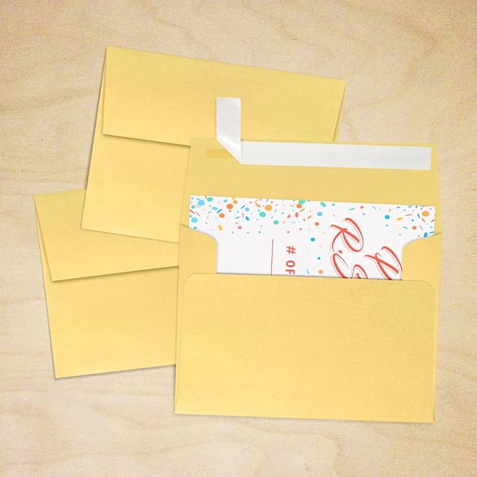 LUXPaper A2 Invitation Envelopes | Peel & Press | 4 3/8" x 5 3/4" | Gold Metallic | 80lb. Text | 50 Qty