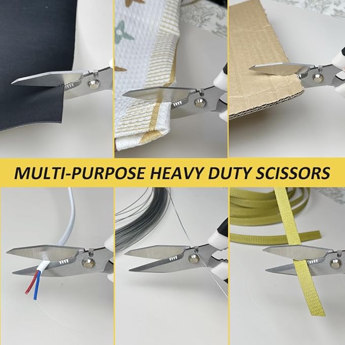 Scissors Heavy Duty Set, Ultra Sharp Stainless Steel Shears with Protective Cover, Easy Cutting Cardboard, Wires, Fabric, Leather, Iron Mesh (White)