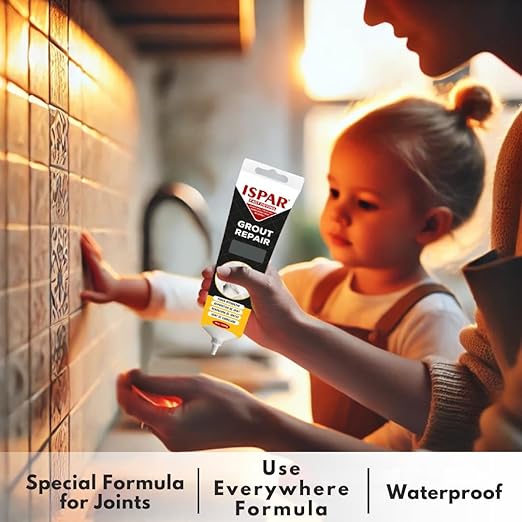 Grout Repair Kit – Dark Gray Grout Filler 14oz Pre-Mixed Tube, Fast Drying Tile Grout for Bathroom, Shower, Kitchen, Floor Tiles – Includes Spatula & Sponge