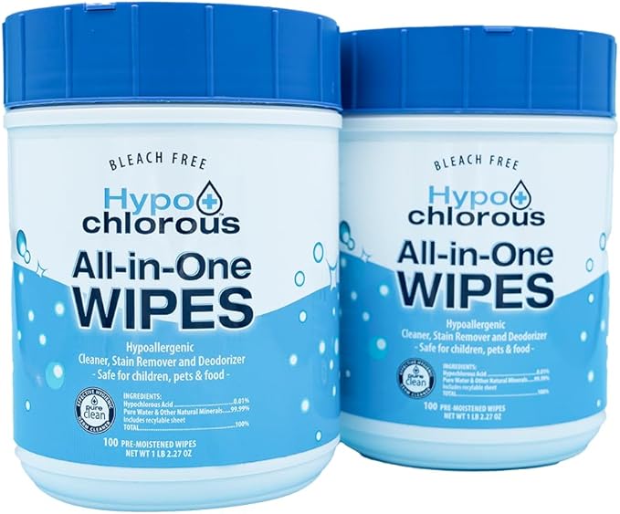 Hypochlorous Acid Wipes (2-Pack) – 200 Count Unscented, Non-Toxic Cleaner for Skin, Baby, Pet, Home & Gym – Bleach-Free
