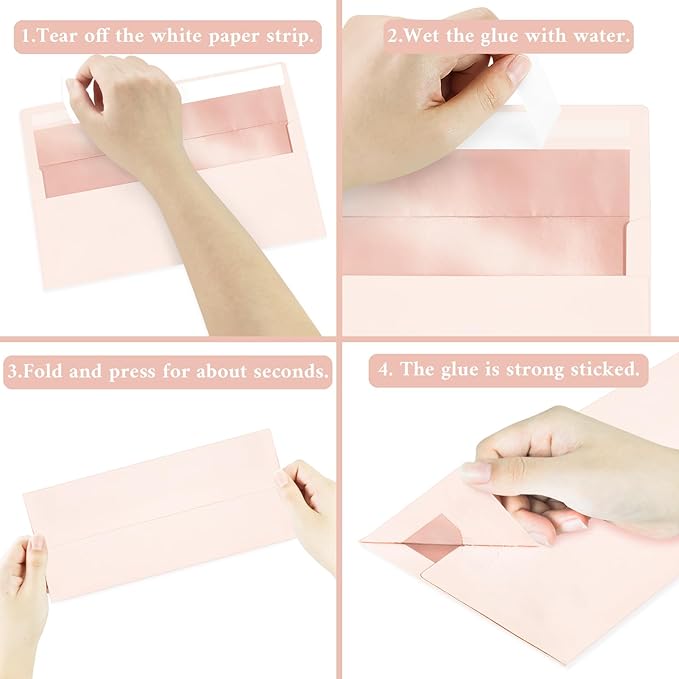 50 Pack #10 Blush Pink Business Envelopes with Metallic Rose Gold Foil Lining, Standard Letter Size Mailing Envelopes Self Seal for Checks Invoices Party Birthday Wedding, 4 1/8 x 9 1/2 Inch