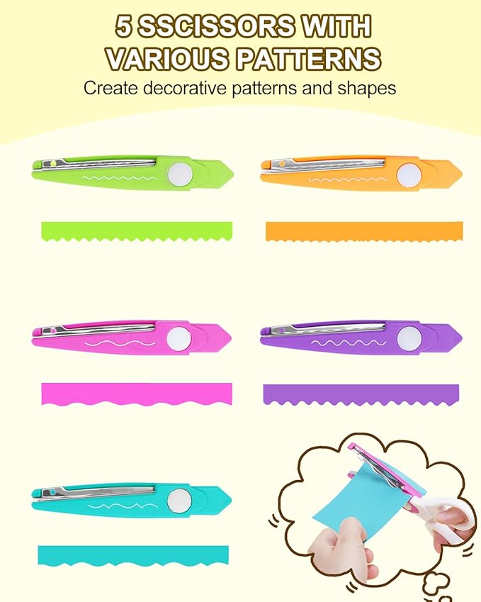 UCEC Decorative Paper Scissors Set, 5 Pairs Zig Zag Edges With Portable Organizing Container, Great for DIY Wavy Cutting, Crafts, Scrapbooking, Paper Quilling and Kid's Designs