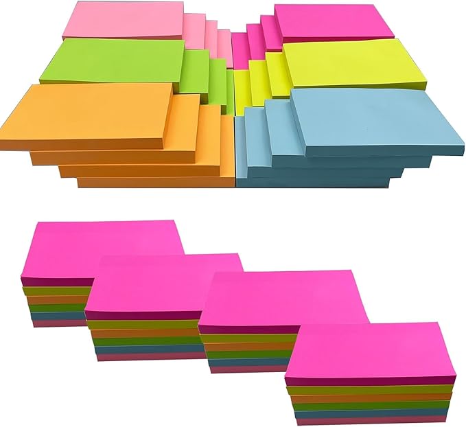1920 Sheets 3 in x 5 in Large Sticky Notes, 76 x 127 mm 6 Pads Assorted Self-Stick Pads for Notebook,Office,School and Home,80 Sheets/Pad (24 Pads Brillant)