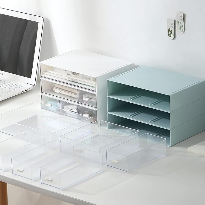 Plastic Storage Drawer, 6 Drawers Desk Organizer, Makeup Organizer, Blue (6.5" L x 8.9" W x 5.1" H)