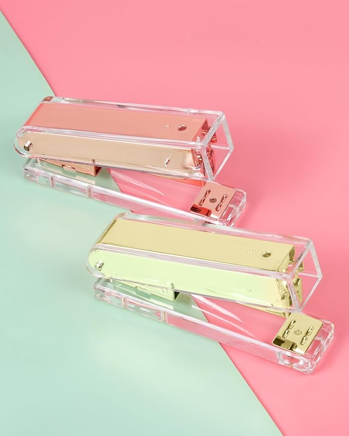 Honagu Clear Acrylic Stapler - Elegant Modern Desk Accessory for Home, Office, or School (Golden)