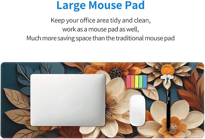 Gaming Mouse Pad, Large Non-Slip Rubber Base Mousepad, Keyboard Mouse Mat, Desk Pad with Stitched Edges, 31.5x11.8inch,Floral