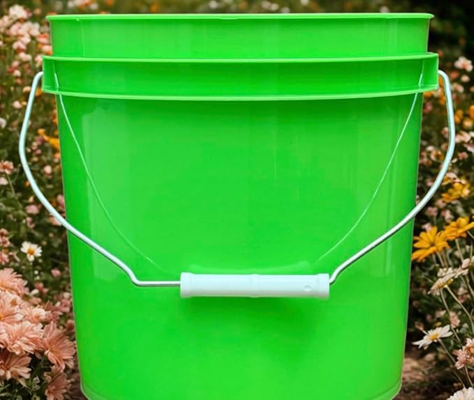House Naturals 2 Gallon Food Grade - BPA Free Made in USA Buckets Lime Color pails with Screw On Gasket Lids (2, Lime - Orange lids)