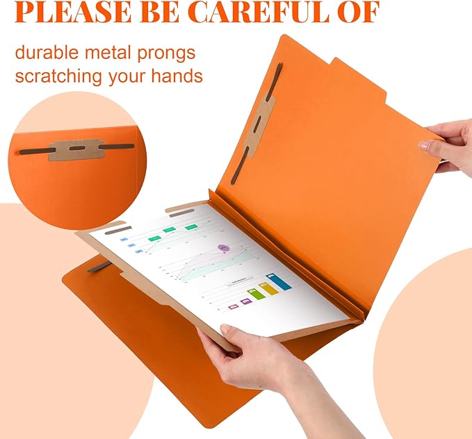 24 Pcs Classification Folders Letter Size, 1 Divider Pressboard File Folder with Fasteners, Expanding File Organizer Bulk for Teachers, Clergy, Office, Church, Christmas Donations (Orange)