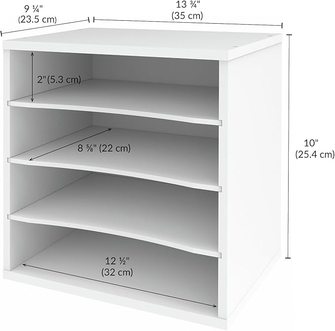 Ballucci 4-Tier Paper Organizer for Desk, Stackable Organizer Tray, Desk Storage Shelves, Stacking Letter Paper Tray Sorter for Classroom, Office, White