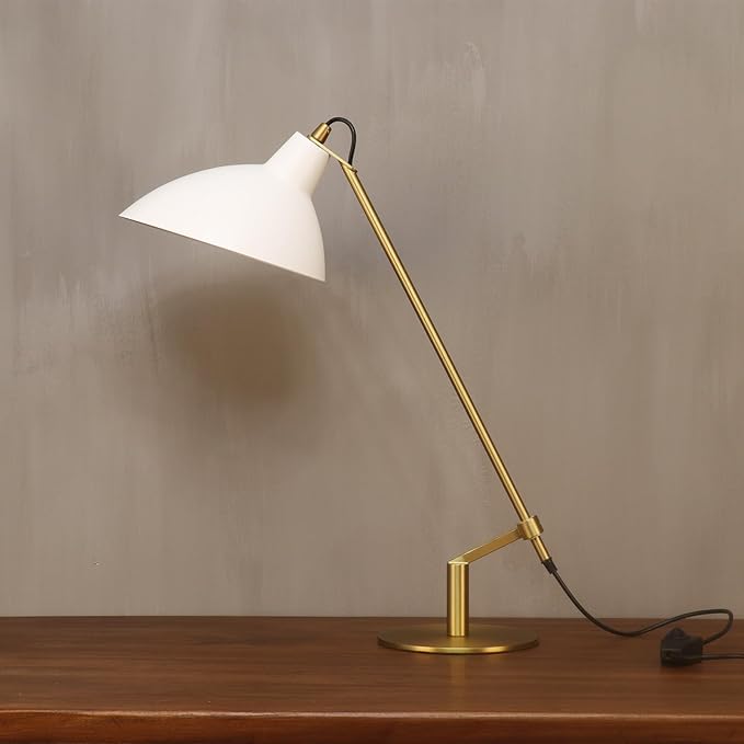 Desk Lamp Modern Industrial 100% Metal Table Lamp 22", Soft White Light (3000K) with Adjustable Switch, Ideal for Office Bedroom Study Room Living Room Nightstand Bedside Lamps White+Brass