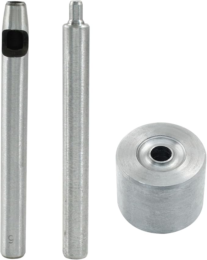Litoexpe Eyelet Hole Punch Die Tool, 6mm Grommet Setter Hollow Punch (Includes Base & Ram) for Leather Craft Clothing Handbag Fabric Curtain DIY