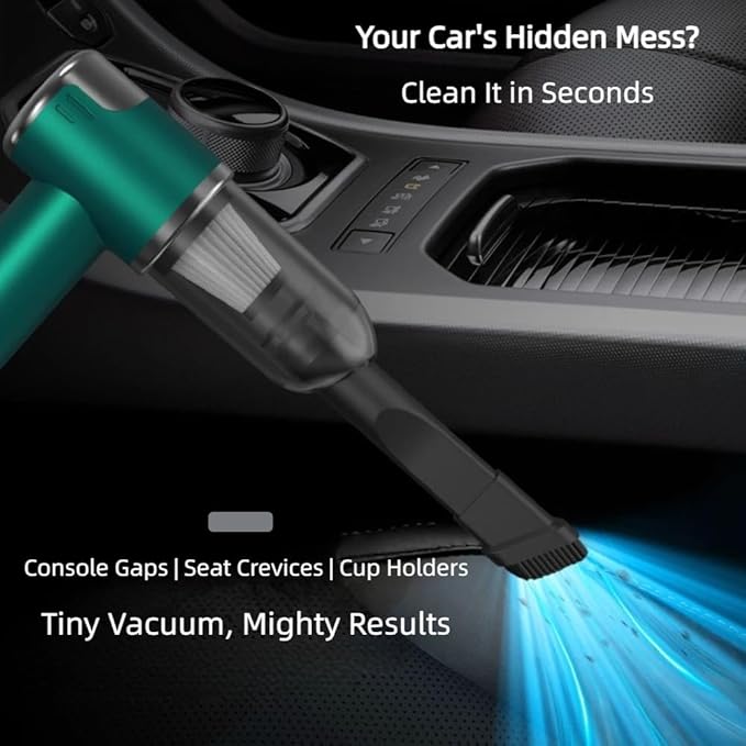 Portable Car Vacuum Cleaner, 2-in-1 Handheld Vacuum & Sealer, 10,000Pa Strong Suction Cordless Mini Vacuum for Car/Home/Keyboard/Pet Hair, Compact Rechargeable with Washable HEPA Filter (Green)