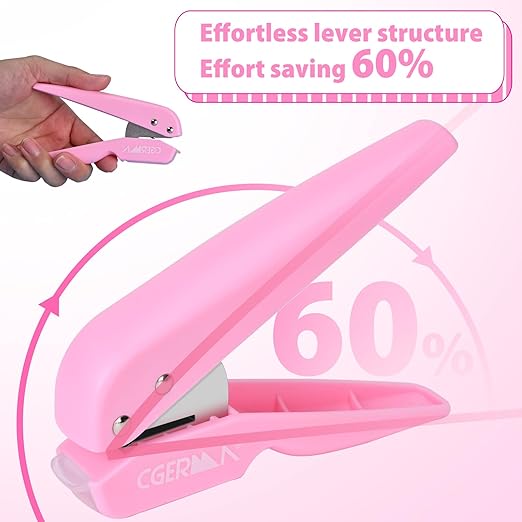 Single Hole Punch, 1/4" Hole Punches, 50% Labor Savings, Paper Hole Puncher, 15 Sheet Capacity, for Paper Cards Plastic Cardboard, Lightweight, Pink