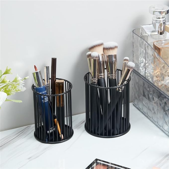2 Pack Metal Pen Holder for Desk,Makeup Brushes Cup Holder, Pencil Holders, Pen cup, Home and Office Organizer, Black