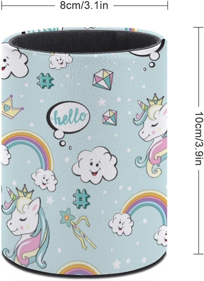 Pen Holder Pencil Organizer Cute Pencil Cup Desk Decor Makeup Brush Holder PU Multifunctional Office Suppliesfor Home Classroom School (Unicorn)