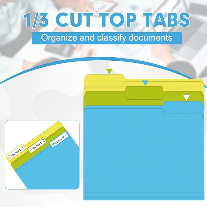 File Folder, HERKKA 30 Pack 1/3 Cut Tab File Folders, Letter Size, Assorted 6 Colors, Colored File Folders Designed for Office and Classroom Use