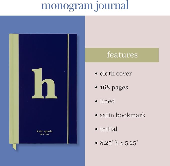 kate spade new york Just Mine Notebook Journal, Monogram Cloth Hardcover Journal, 8.25" x 5.25", Diary Includes 168 Lined Pages, (H)