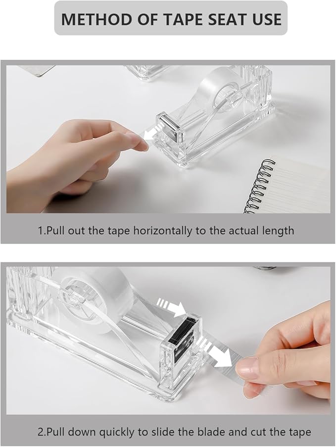 2-Piece Acrylic Tape Dispenser Desk - Durable, Stylish, and Versatile for Home, Office, or School - Fits Standard Tape Rolls - Desktop Convenience for Easy Organization（Silvery）