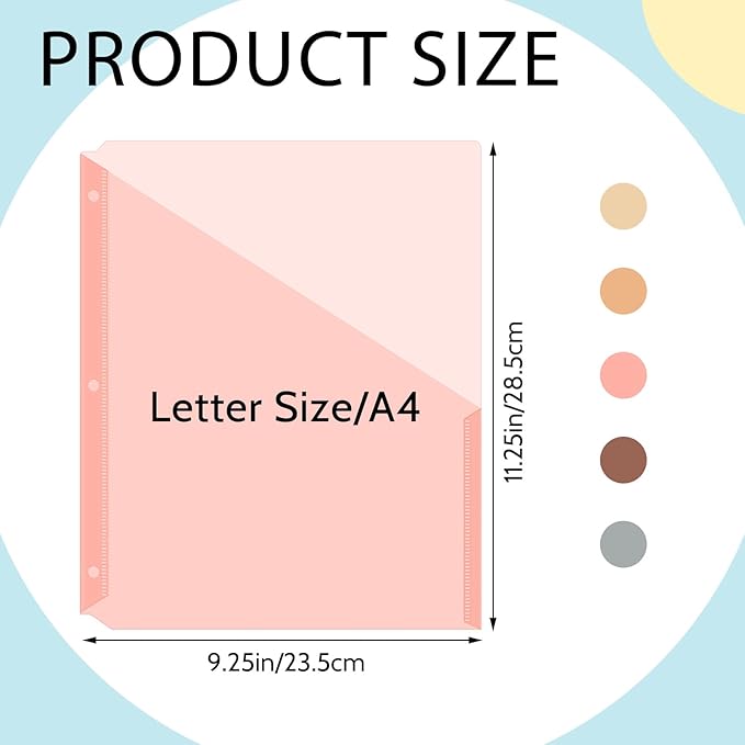 Maitys 50 Pack Binder Pockets 3 Hole Punch Clear Plastic Document Folders Binder Organizer Store Letter Size 8.5x11 Inch Paper Folders with Pockets Slash File Jacket for Office (Vintage Color)