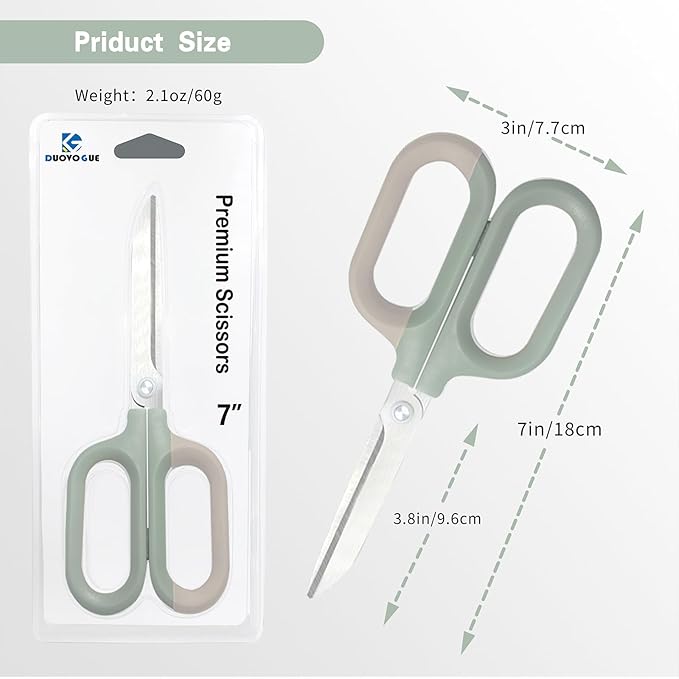 Green office scissors,Cute scissors,Sharp Craft Scissors for DIY Art, Sewing, Fabric, Student, Teacher, and Home Use(7", Green-1Pack)