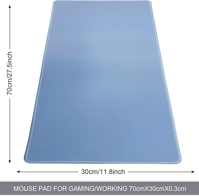 Large Gaming Mouse Pad, Non-Slip Rubber Base, [27.5x11.8IN] Computer Desk Mat for PC, Mac, Laptop - Stitched Edges and Smooth Surface for Office, Home, Work-70x30 IceblueJ