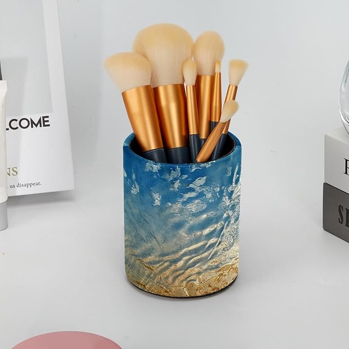 Pencil Cup Holder Desk Organizer, Pen Pot Pen Holder Container Desktop Stationery Organizer Table Flower Pot Makeup Brush Holder, Blue Sky Sand