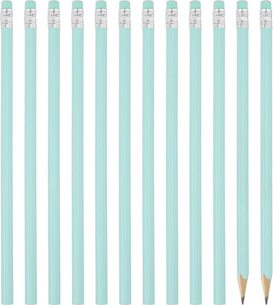 PATIKIL Round Pencils, 12 Pack Triangle HB Graphite Pencil Woodcase Wooden Pencils with Eraser for Classroom Office Writing Drawing Supplies, Light Green