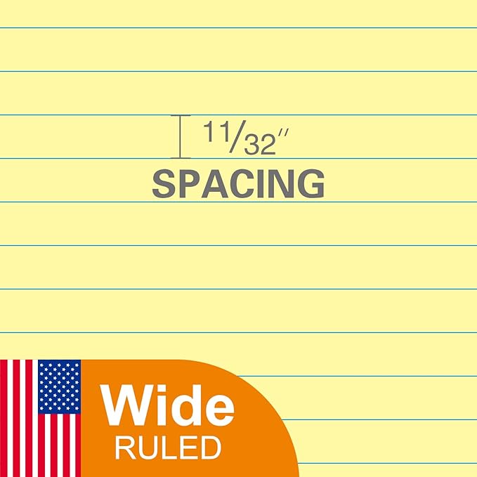 KAISA Loose Leaf Notebook Paper, Wide Ruled, 300 Sheets Per Lined Paper, 8" x 10.5", 3 Hole Punched for 3 Ring Binder, Canary, Made In USA
