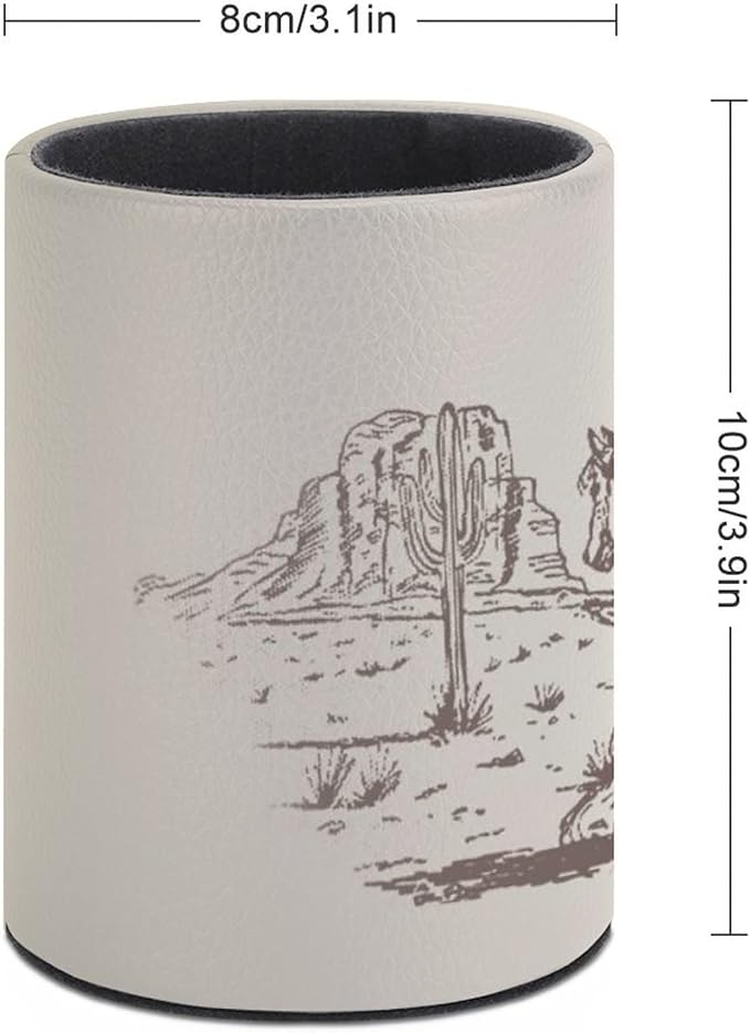 Western Desert Cowboy Pen Holder Pencil Organizer Cute Pencil Cup Desk Decor Makeup Brush Holder PU Multifunctional Office Suppliesfor Home Classroom School