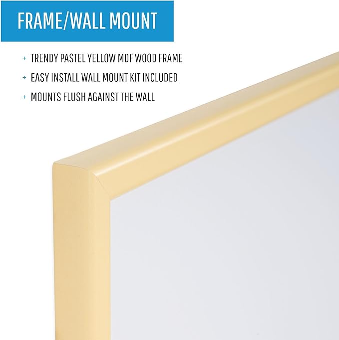 MasterVision Pastel Collection Combo Dry Erase Whiteboard/Cork Bulletin Board, Yellow Colored MDF Frame, 23.62" x 17.72"