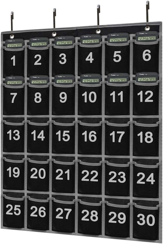 Eamay 30 Numbered Classroom Pocket Charts for Cell Phones and Calculators Holder Wall Door Mount Hanging Organizer
