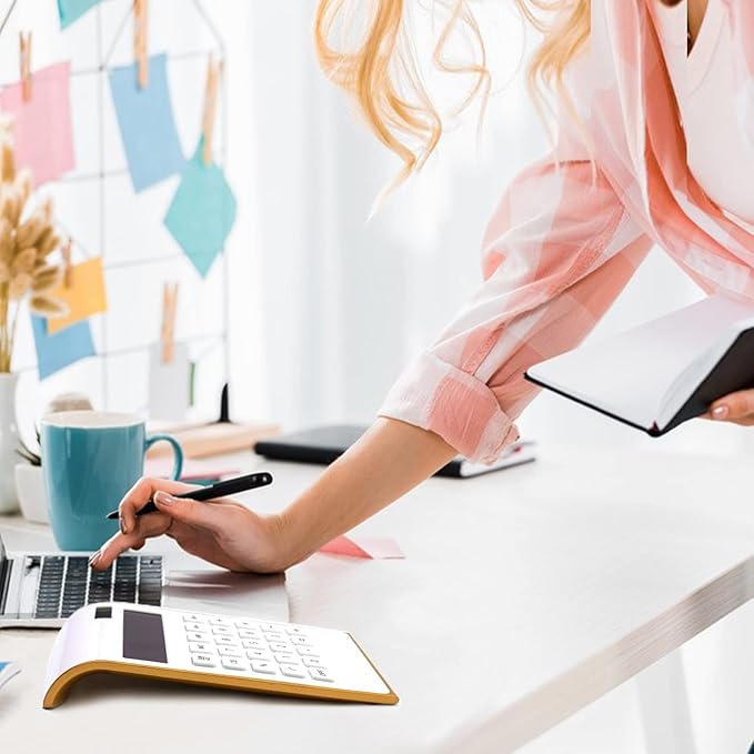 Gold Solar Battery Basic 10 Digits Desktop Calculator, Tilted LCD Display, Slim Desk Calculator