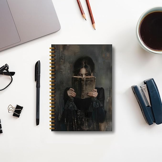 Dark Academia Woman Reading Notebook Journal, Gifts for Readers Book Lovers Women, Reading Journal for Book Lover, Moody Gothic Bookish Hardcover Spiral Notebooks 5.5x8.3 Inch