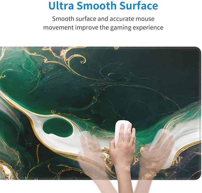 Desk Pad,Office Desk Mat 31.5"×11.8" Large Gaming Mouse Pad,Durable Extended Computer Mouse Pad,Waterproof Thick Big Mouse Pads with Non-Slip Rubber Base Office Home Green White Marble