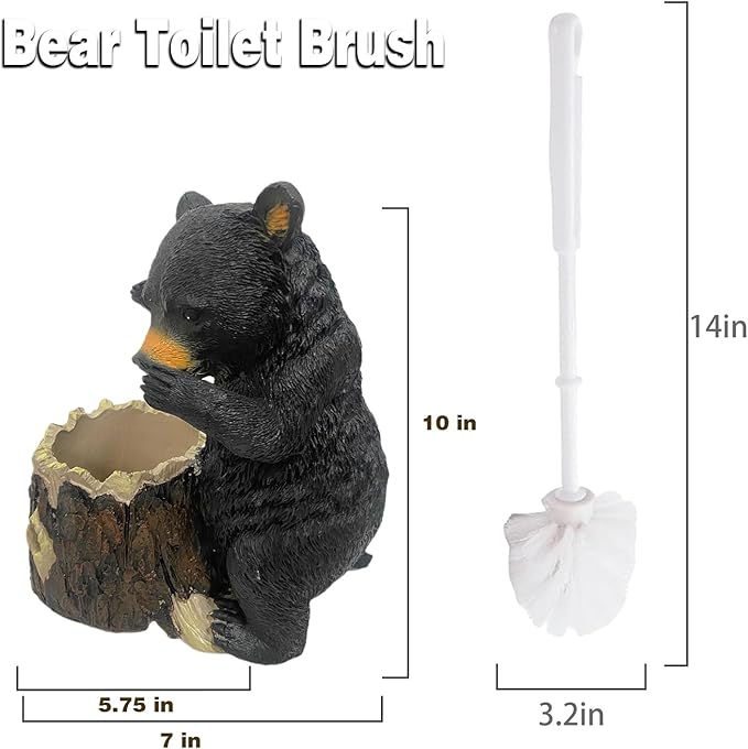 BGBWBFBR Whimsical Black Bear Toilet Brush Holder Set - Unique Cub Shape Decorative Bathroom Cleaning Kit for Cabin Owners, Bear-Themed Home Decor, Cozy Cabin Gifts