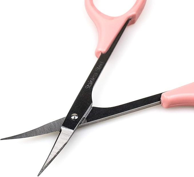Scissors with Cap- Self Care - Hair Trimmer - Facial, Nose Hair, Eyebrow, Mustache & Beard Grooming - Curved Edge, Pink Short Cap