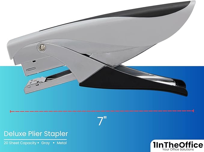 1InTheOffice Plier Stapler, Hand Held Stapler, 20 Sheet Capacity, Black/Gray, 1 Pack