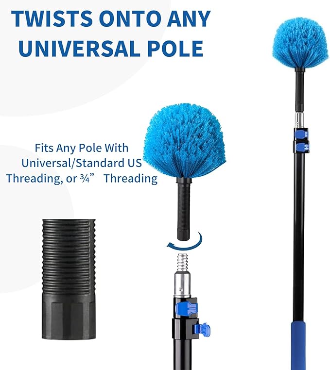 4 Pack Screw on Webster Cobweb Duster Head for Pole,Spider Web Remover Brush, Cobweb Duster Head Attachment,Fits Standard 3/4 inch Threaded Poles (4, Blue)