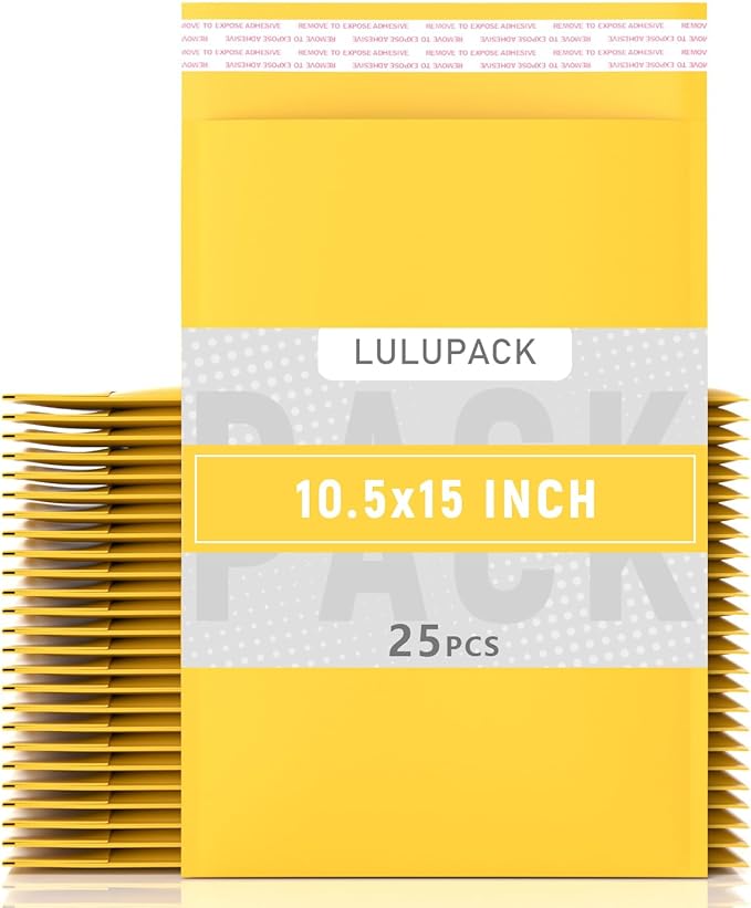 10.5 x 15 in Kraft Bubble Mailer, Yellow Padded Envelopes, Recyclable Waterproof Mailing Bags, Self Seal Shipping Packaging Envelopes (25 PCS)